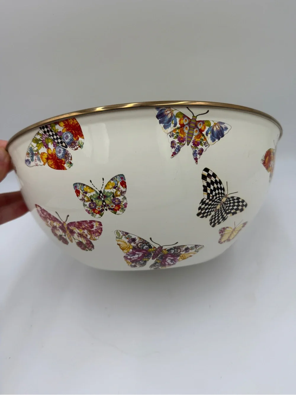 Mackenzie Childs Medium Mixing Everyday Bowl 11” Enameled Steel Butterfly Garden